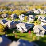 high angle shot of suburban neighborhood